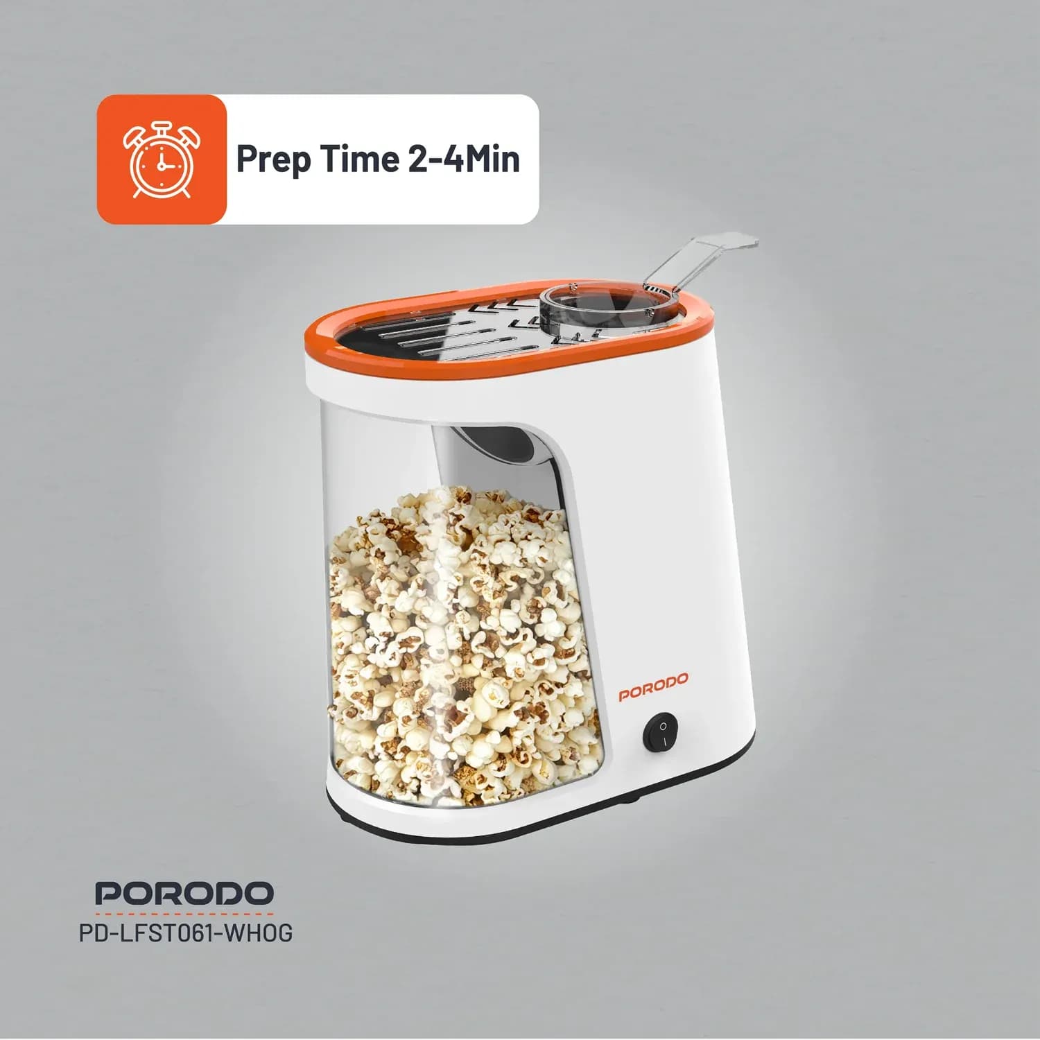 Porodo Air-Popped Popcorn Maker - Oil-Free, White & Orange 4