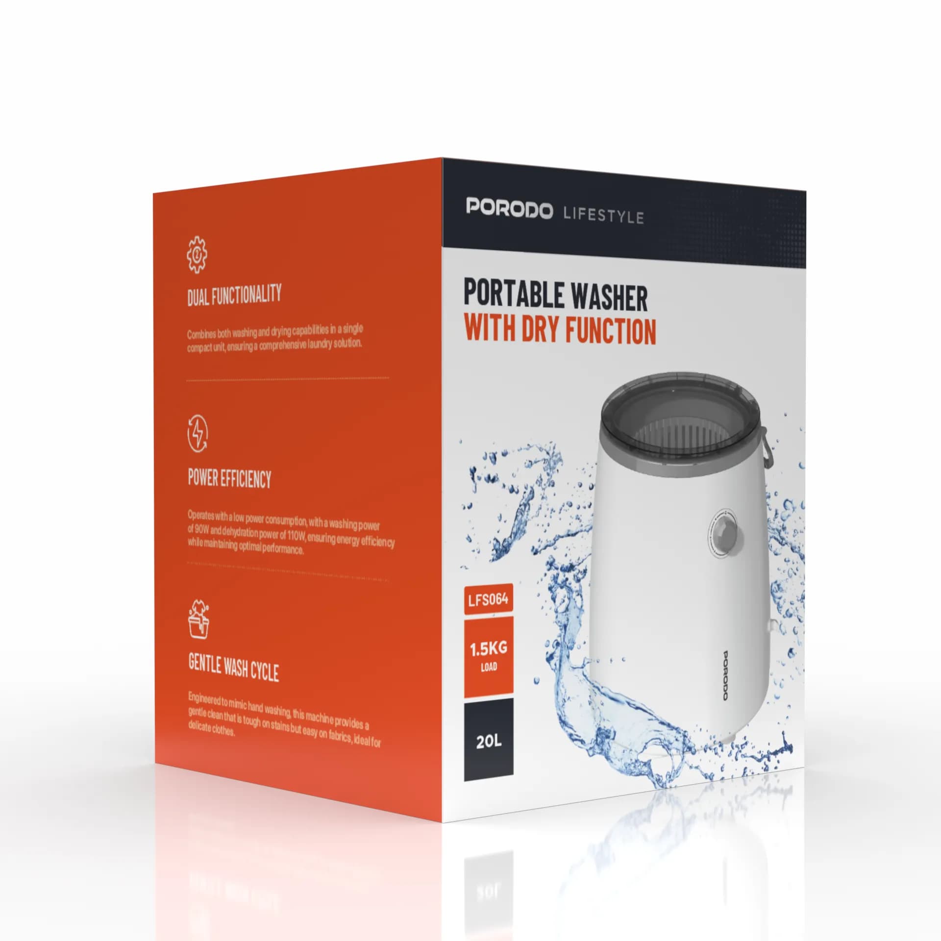 Porodo Lifestyle Portable Mini Washing Machine - White 4