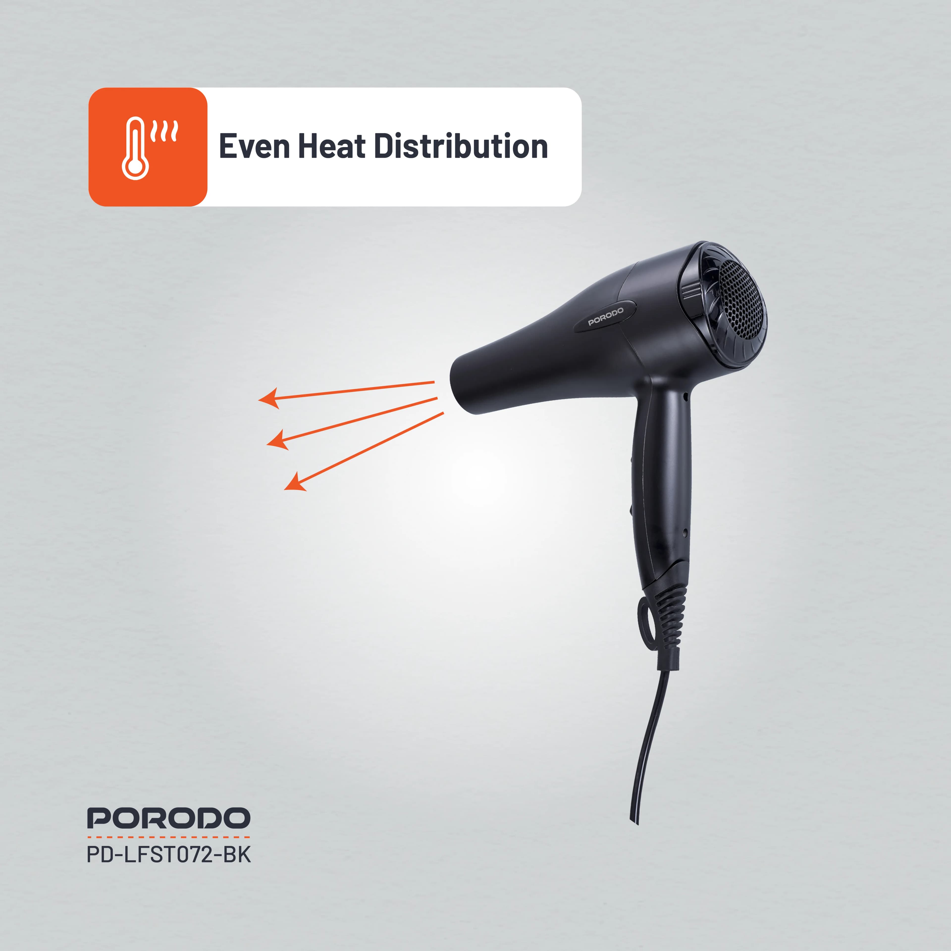 Porodo Lifestyle 1200W Hair Dryer 1.8M Cable - Black 1 Porodo Lifestyle 1200W Hair Dryer 1.8M Cable - Black 1