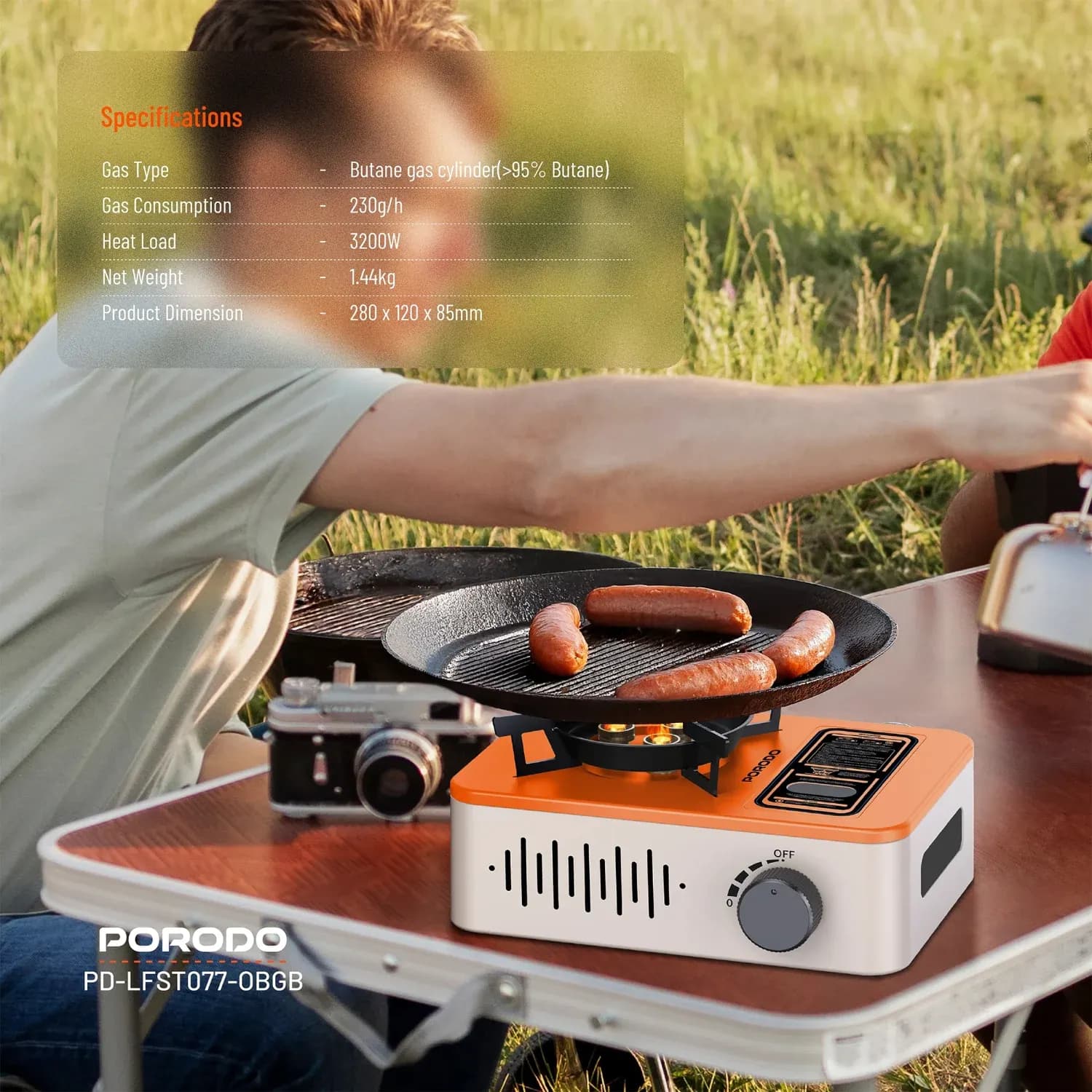 Porodo Outdoor Stove - Portable, Orange/Beige 5