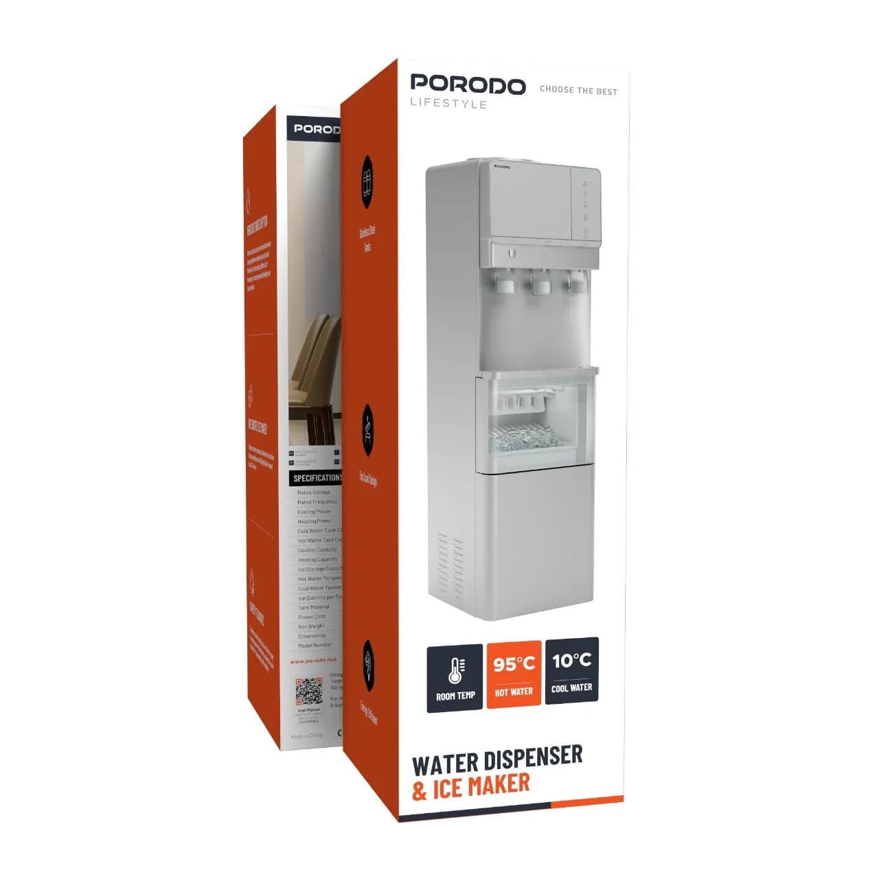 Porodo Water Dispenser & Ice Maker - Hot, Cold & Room Temp, Silver 4