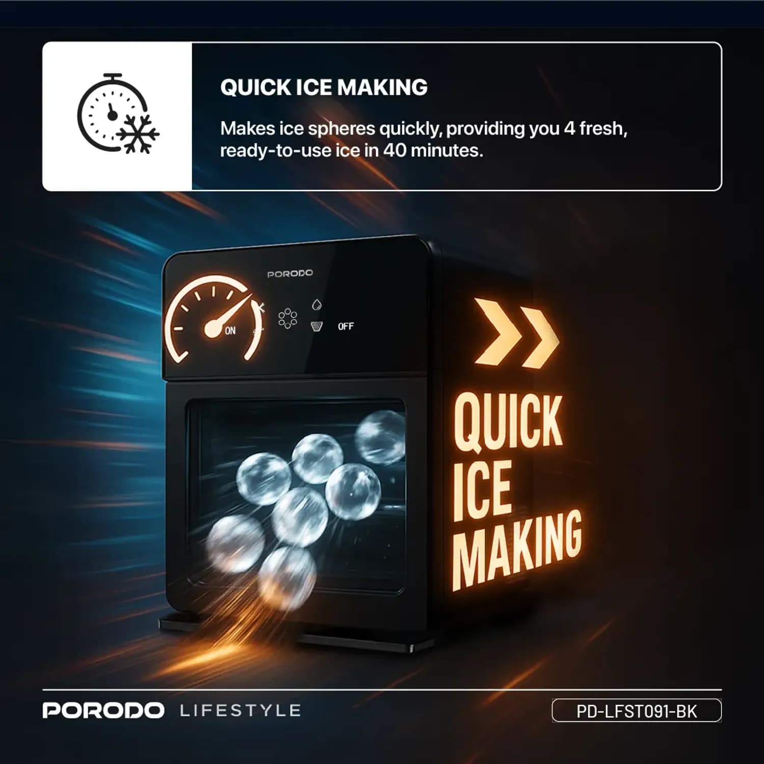 Porodo Ice Machine - Sphere Ice, Black 5
