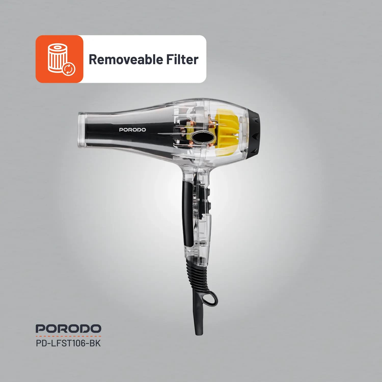 Porodo Hair Dryer - 2000W, Negative-Ion, Black 2