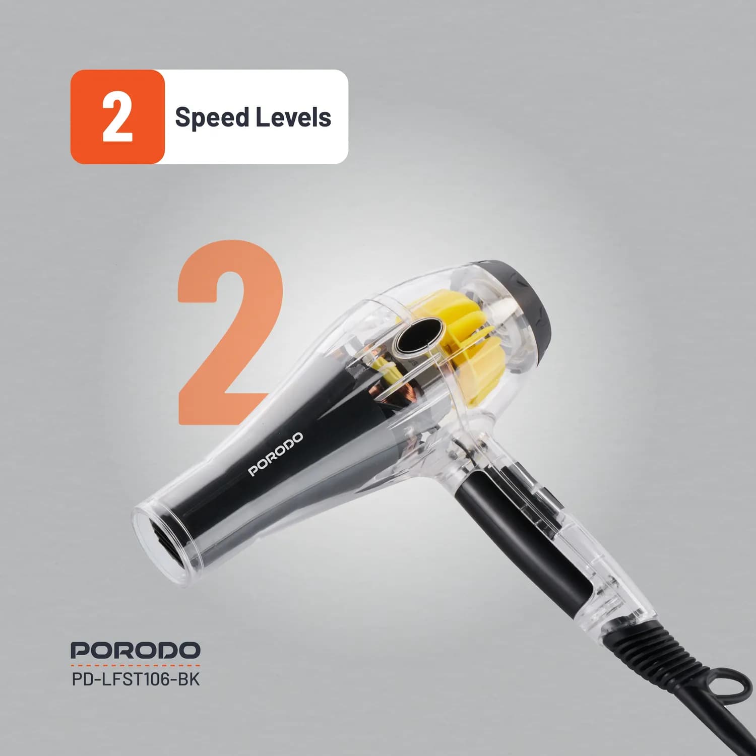 Porodo Hair Dryer - 2000W, Negative-Ion, Black 3