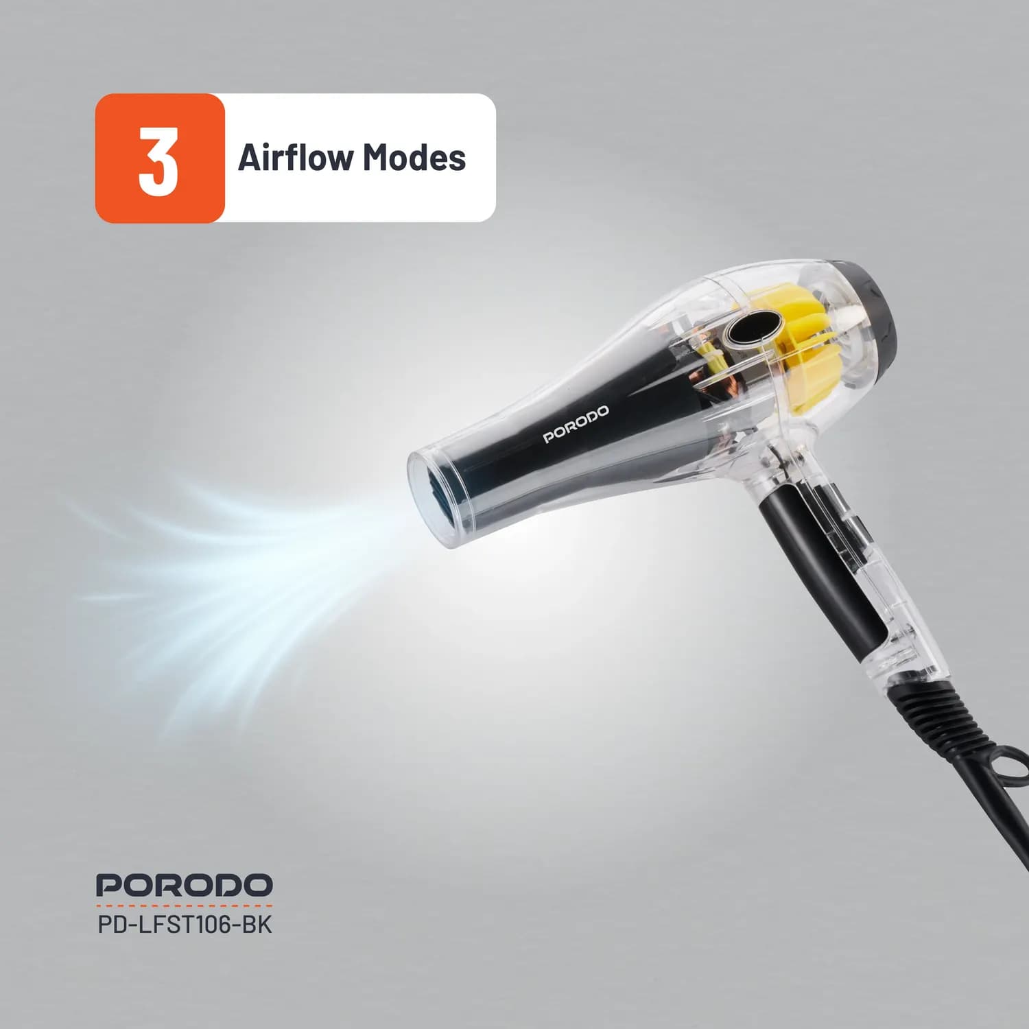 Porodo Hair Dryer - 2000W, Negative-Ion, Black 4