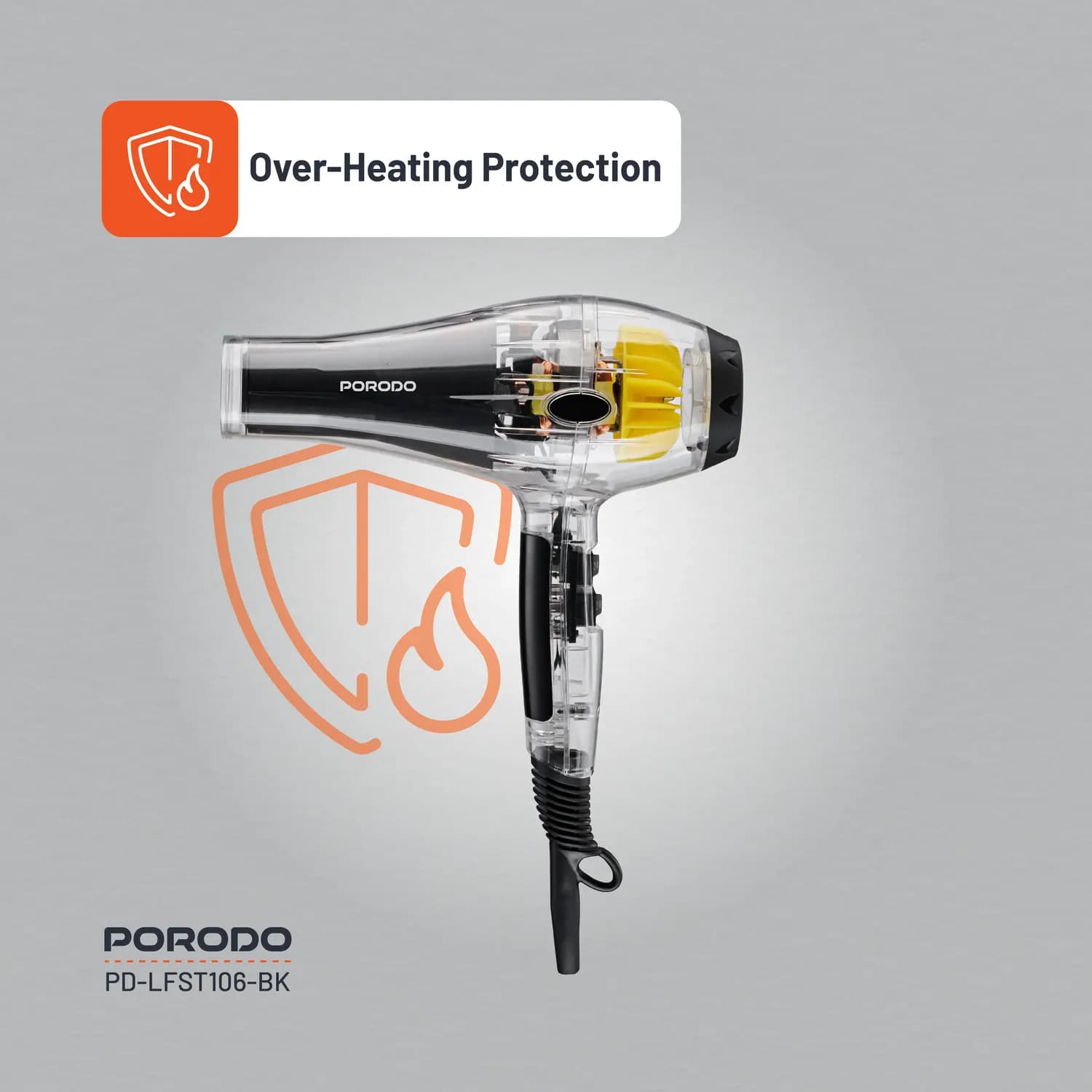 Porodo Hair Dryer - 2000W, Negative-Ion, Black 5