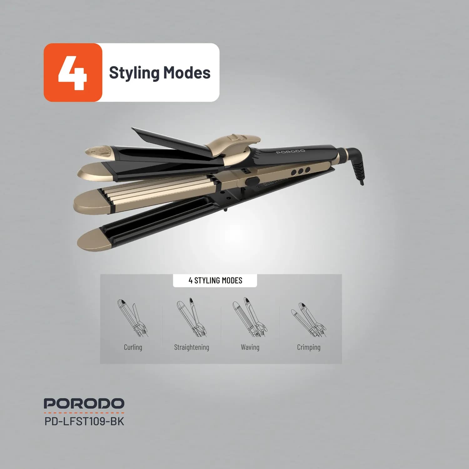 Porodo Hair Iron - 12 Heat Settings, Black 2