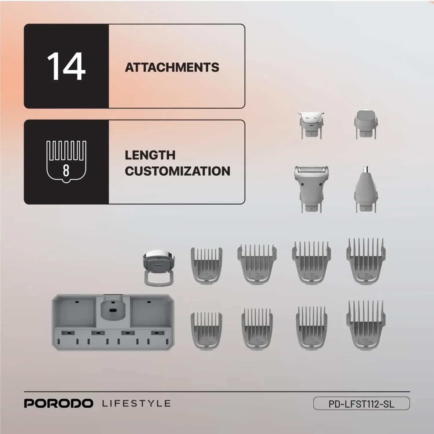 Porodo Trimming Kit - 14-in-1 Groomer, IPX6 Washable 5