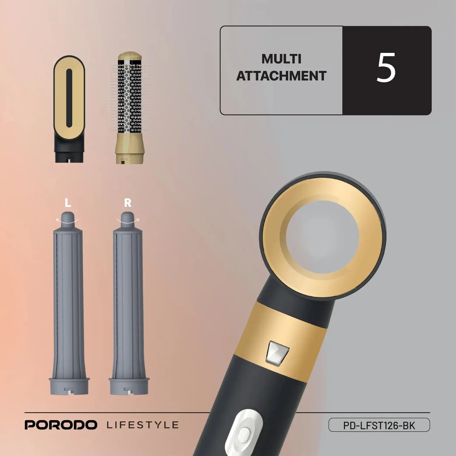 Porodo Multi-Styling Hair Dryer Set, - Black 4