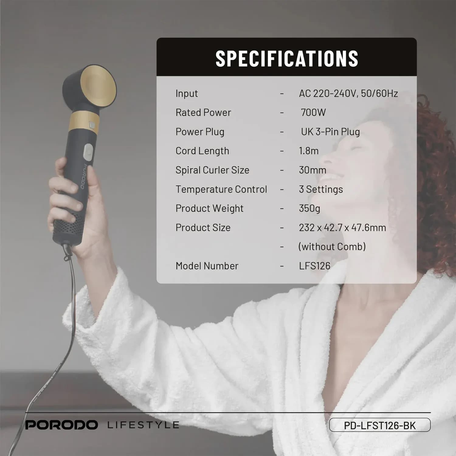 Porodo Multi-Styling Hair Dryer Set, - Black 5