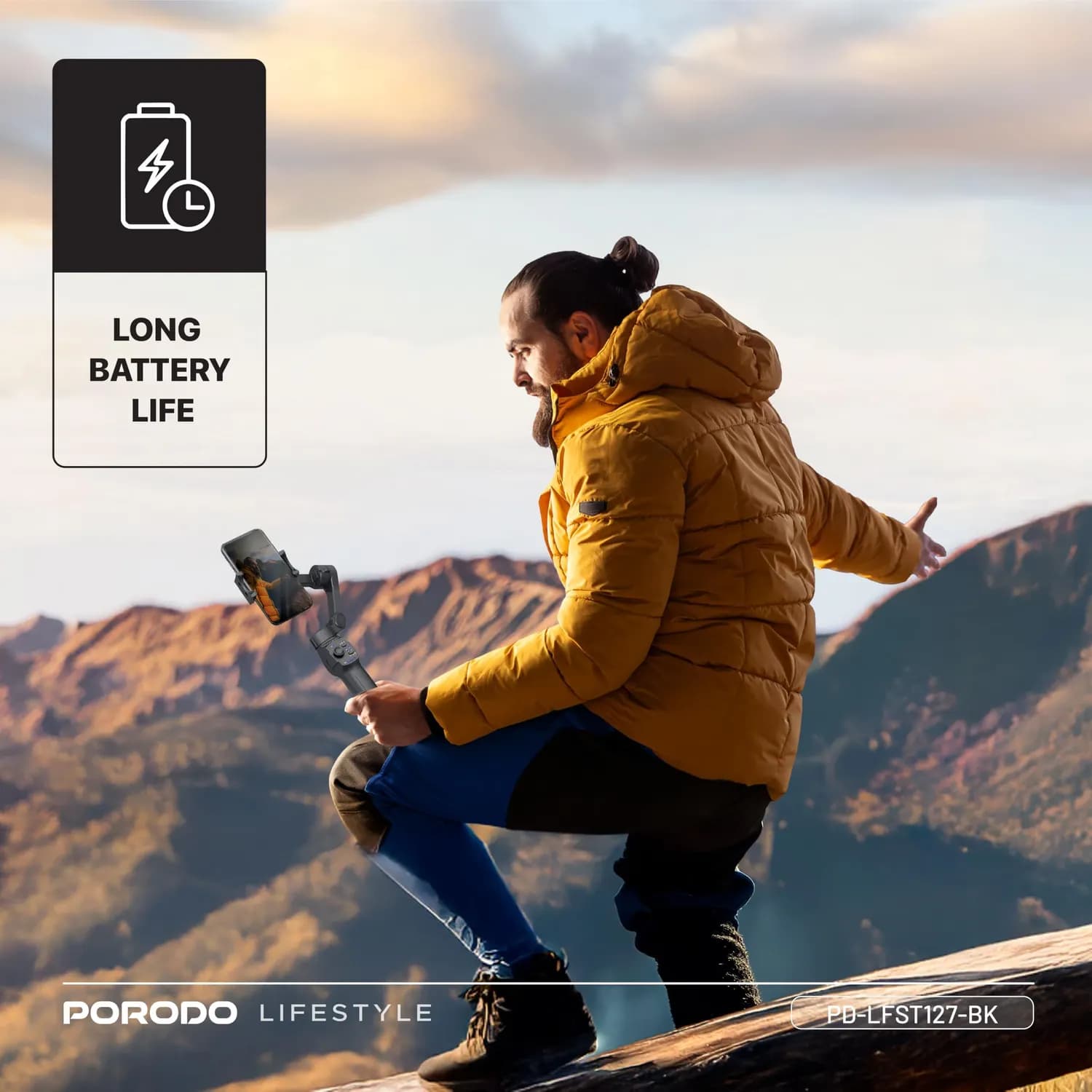 Porodo 3-Axis Gimbal Stabilizer - 3600mAh Battery, Black 4