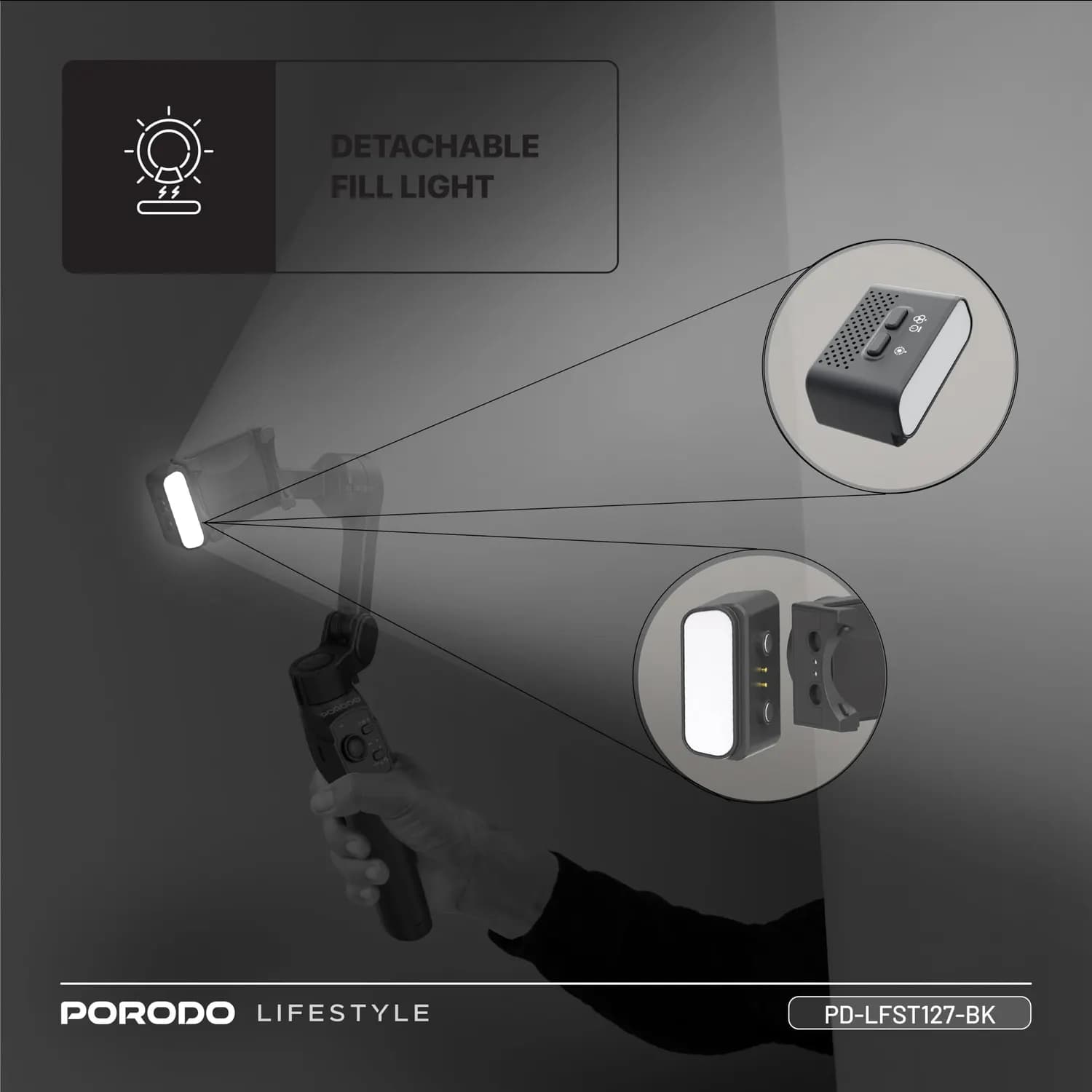 Porodo 3-Axis Gimbal Stabilizer - 3600mAh Battery, Black 5