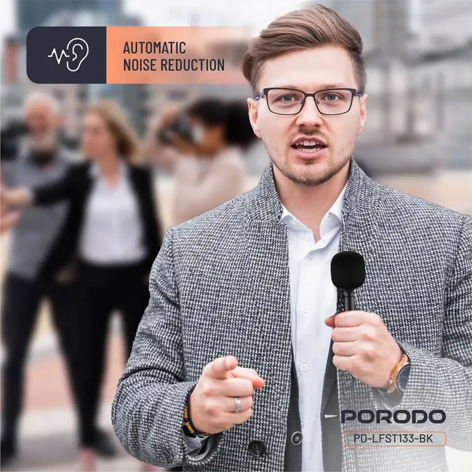 Porodo Wireless Handheld Lavalier Microphone - 12H Battery, Black 3