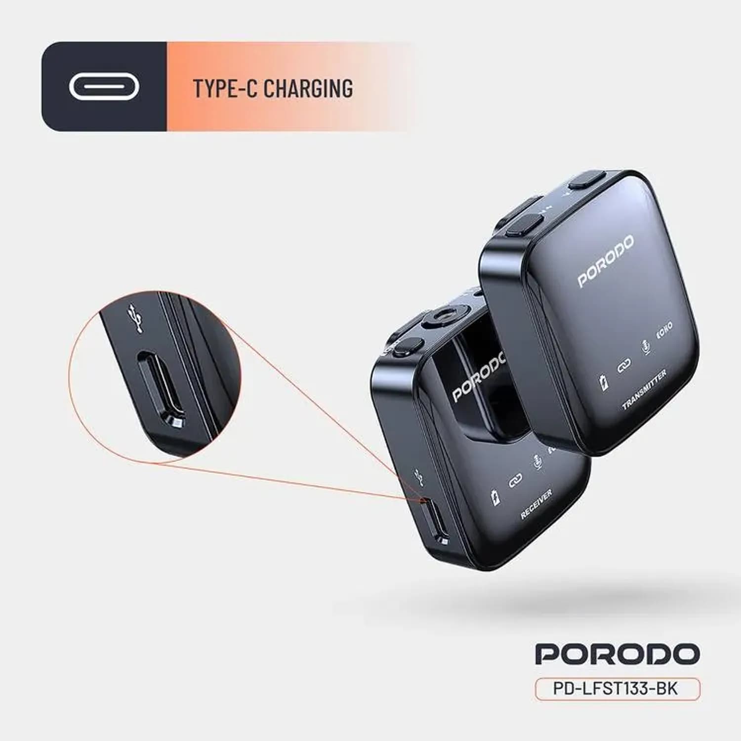 Porodo Wireless Handheld Lavalier Microphone - 12H Battery, Black 4