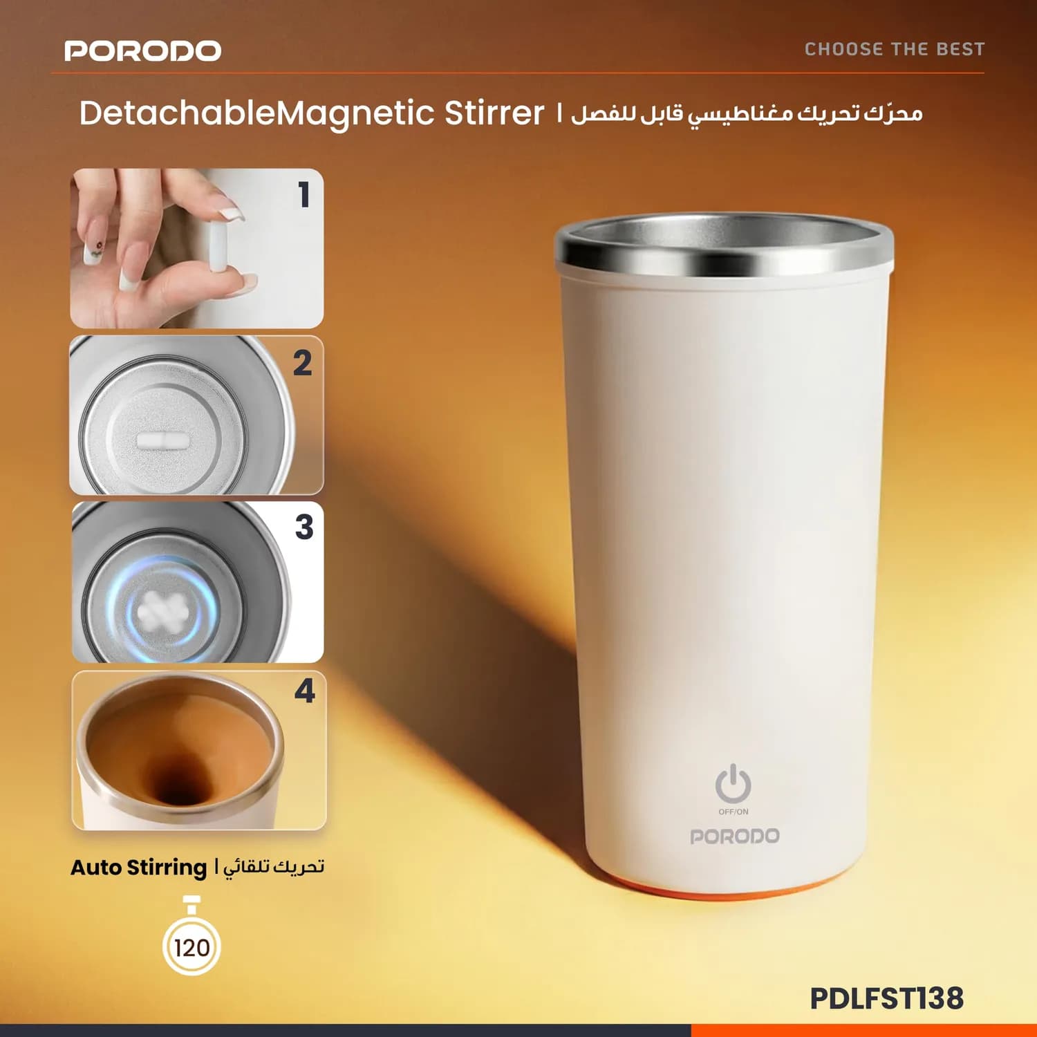 Porodo Auto-Stirring Insulated Mug - 400ml, Black — Black 3