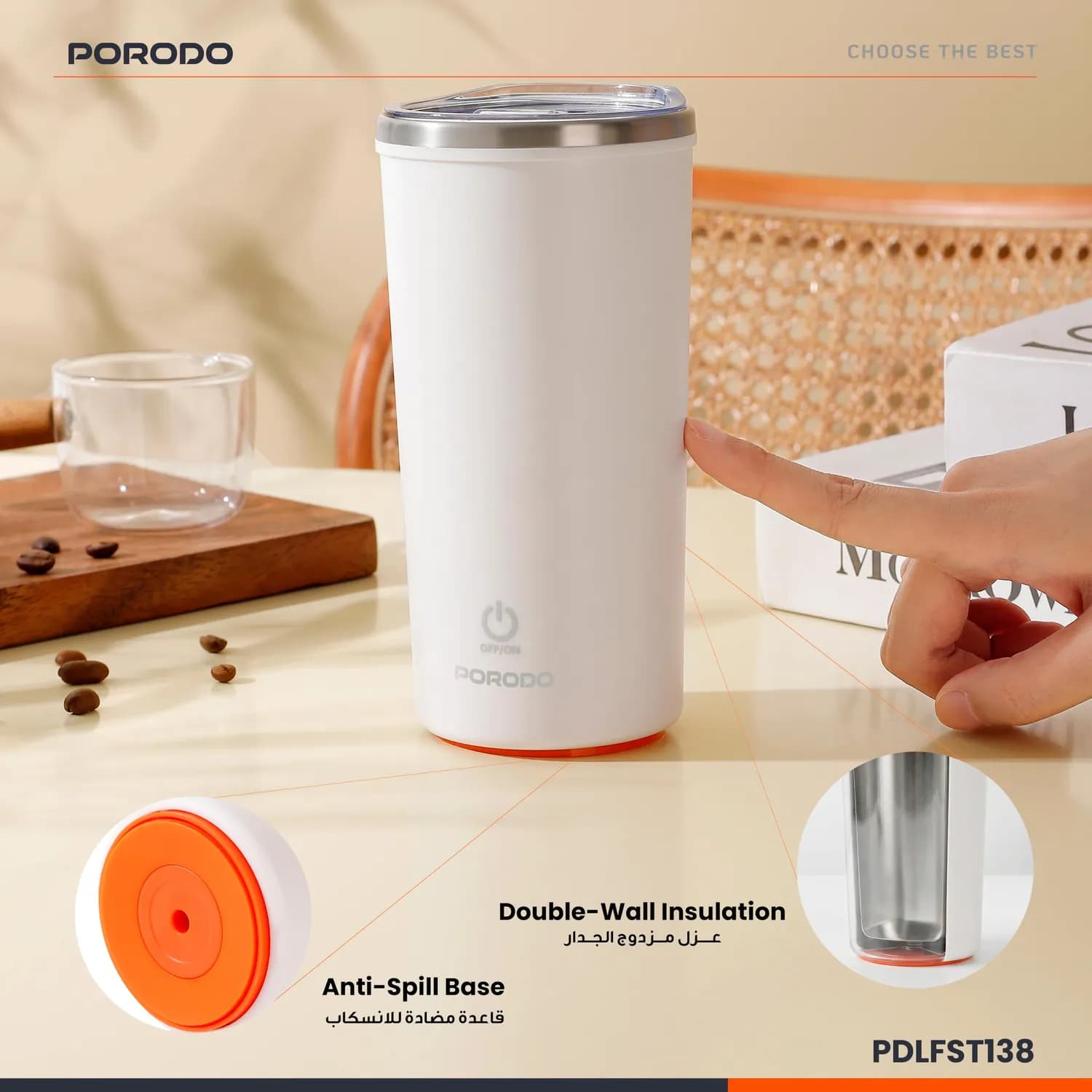 Porodo Auto-Stirring Insulated Mug - 400ml, Black — Black 4