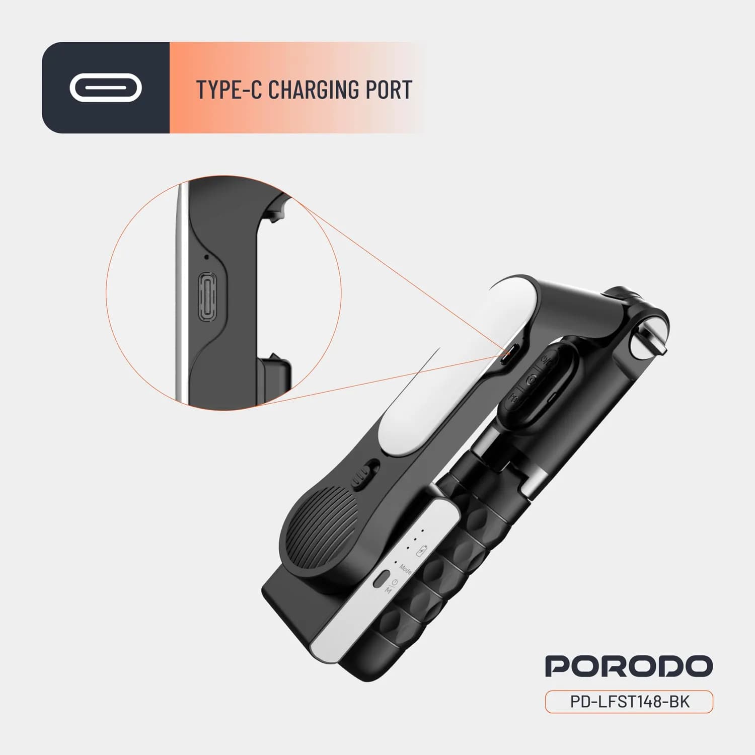 Porodo Gimbal Stabilizer QuadBase - Bluetooth 5.2, Foldable, Black 3