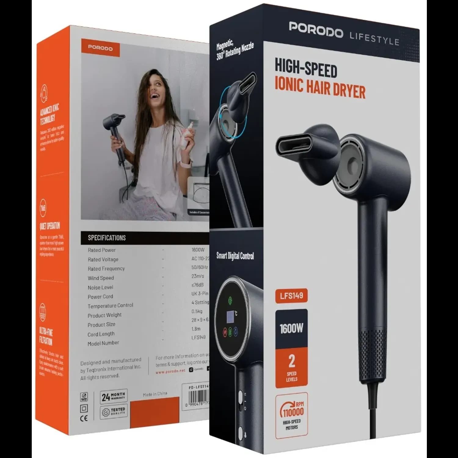Porodo Hair Dryer - Ionic Technology, Black 4