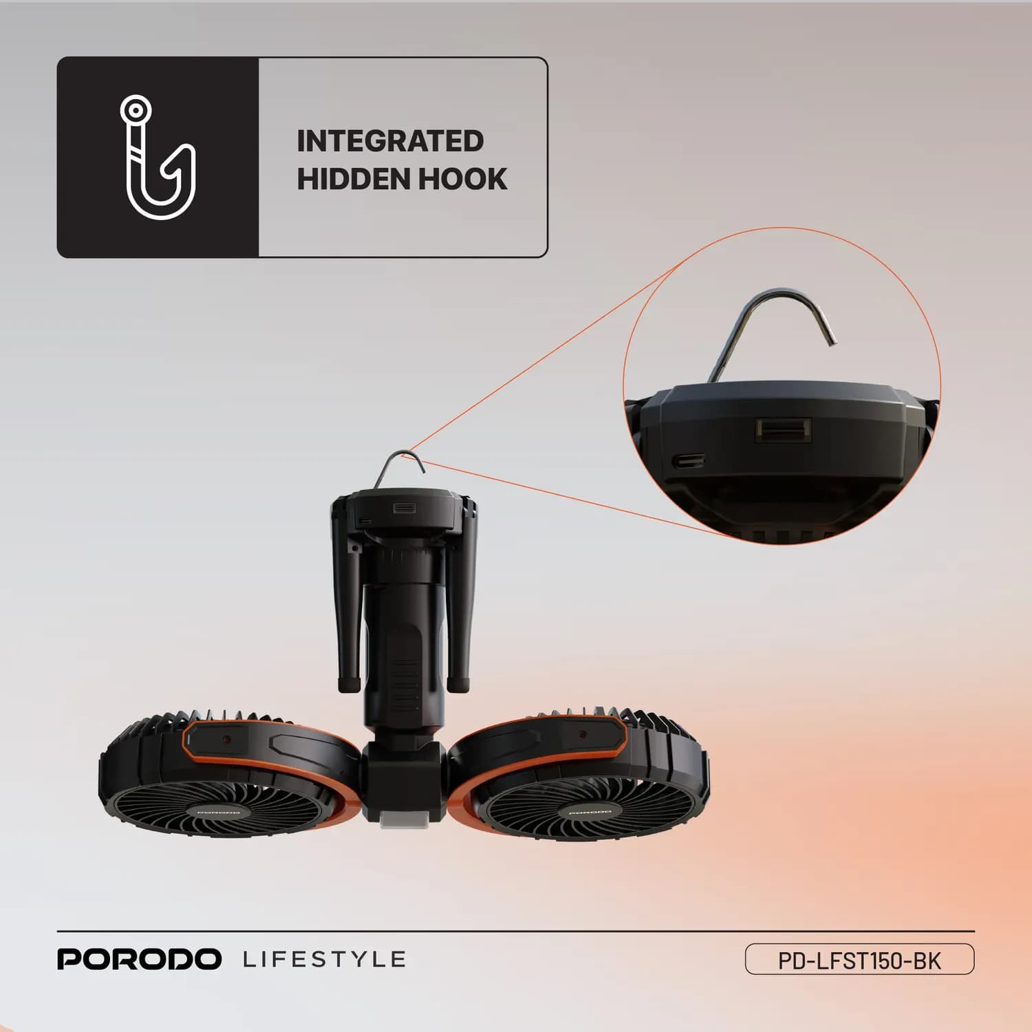 Porodo Fan - Dual-Head Oscillating, Black 6