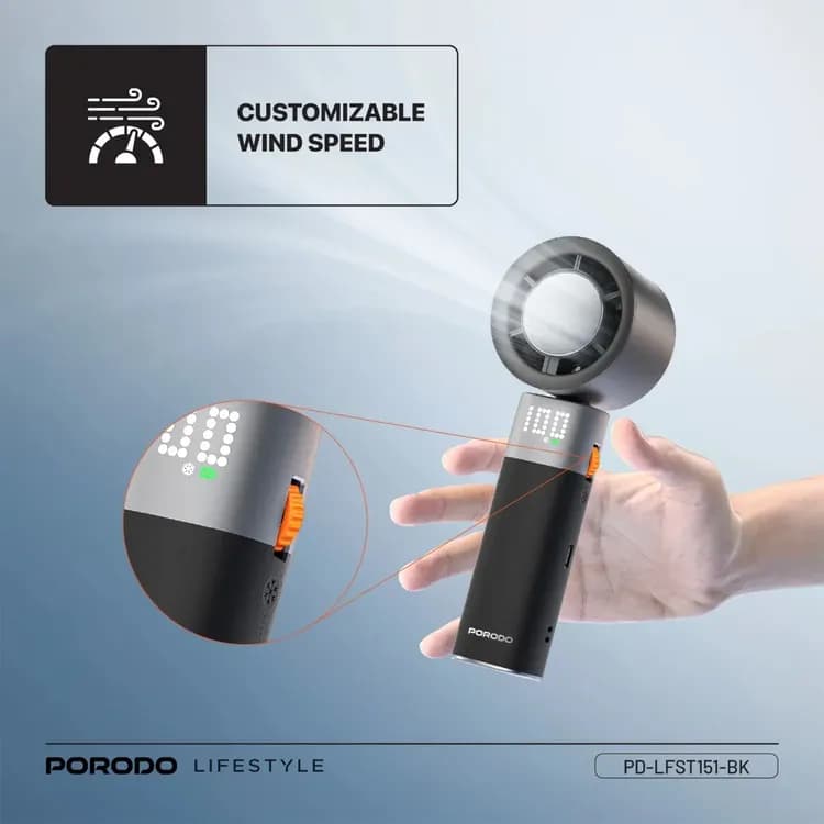Porodo Handheld Turbo Fan - Adjustable Speed, Black 2