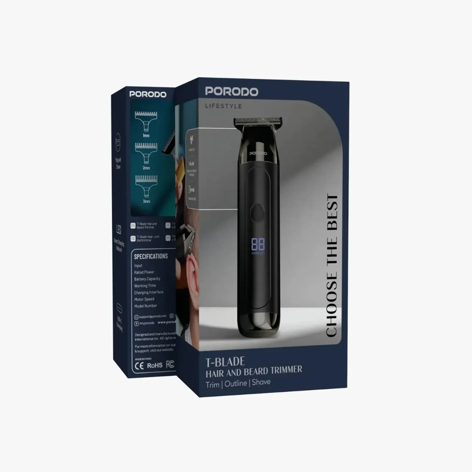 Porodo Trimmer - Cordless T-Blade, USB-C Rechargeable, Black 4