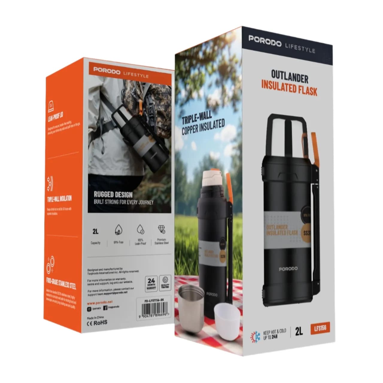 Porodo Lifestyle Outlander Insulation Flask - Black 2