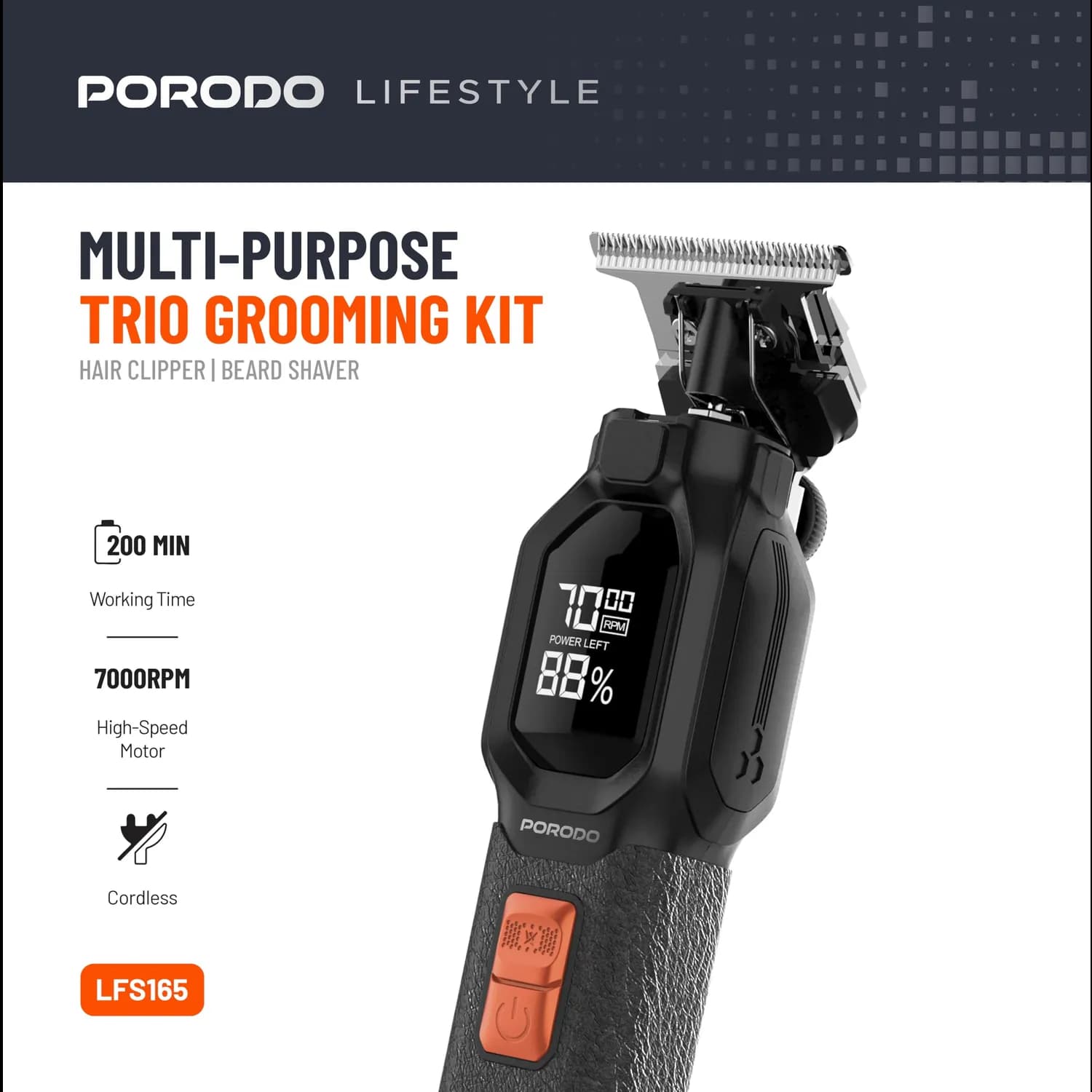 Porodo Grooming Kit - Cordless Trio, Black 3