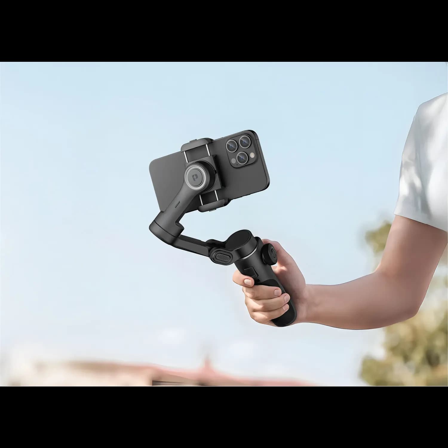 Porodo 3-Axis Gimbal Stabilizer - Face Tracking, Magnetic Lights, Black 4