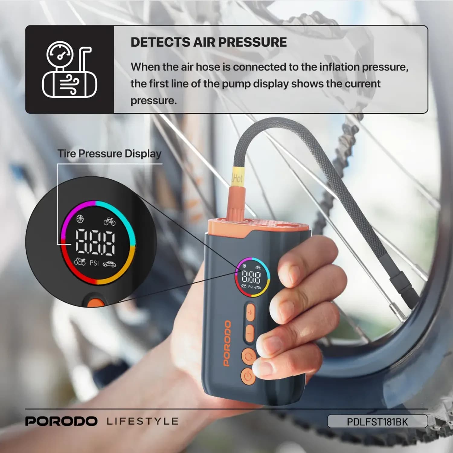 Porodo Electric Air Inflator - 150PSI, 4 Modes, Black 5