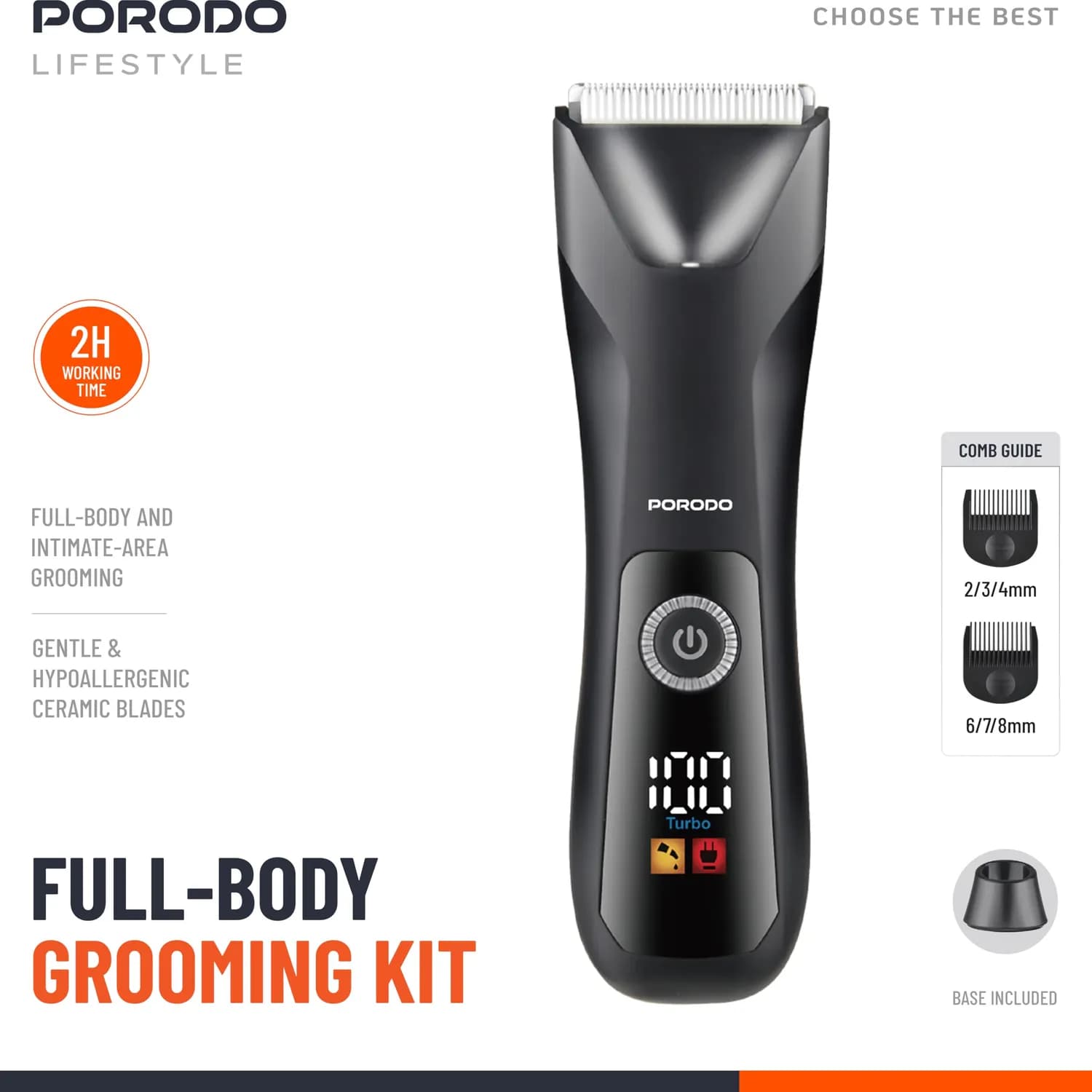Porodo Grooming Trimmer Kit - Dual-Speed, Wet & Dry, Black 4