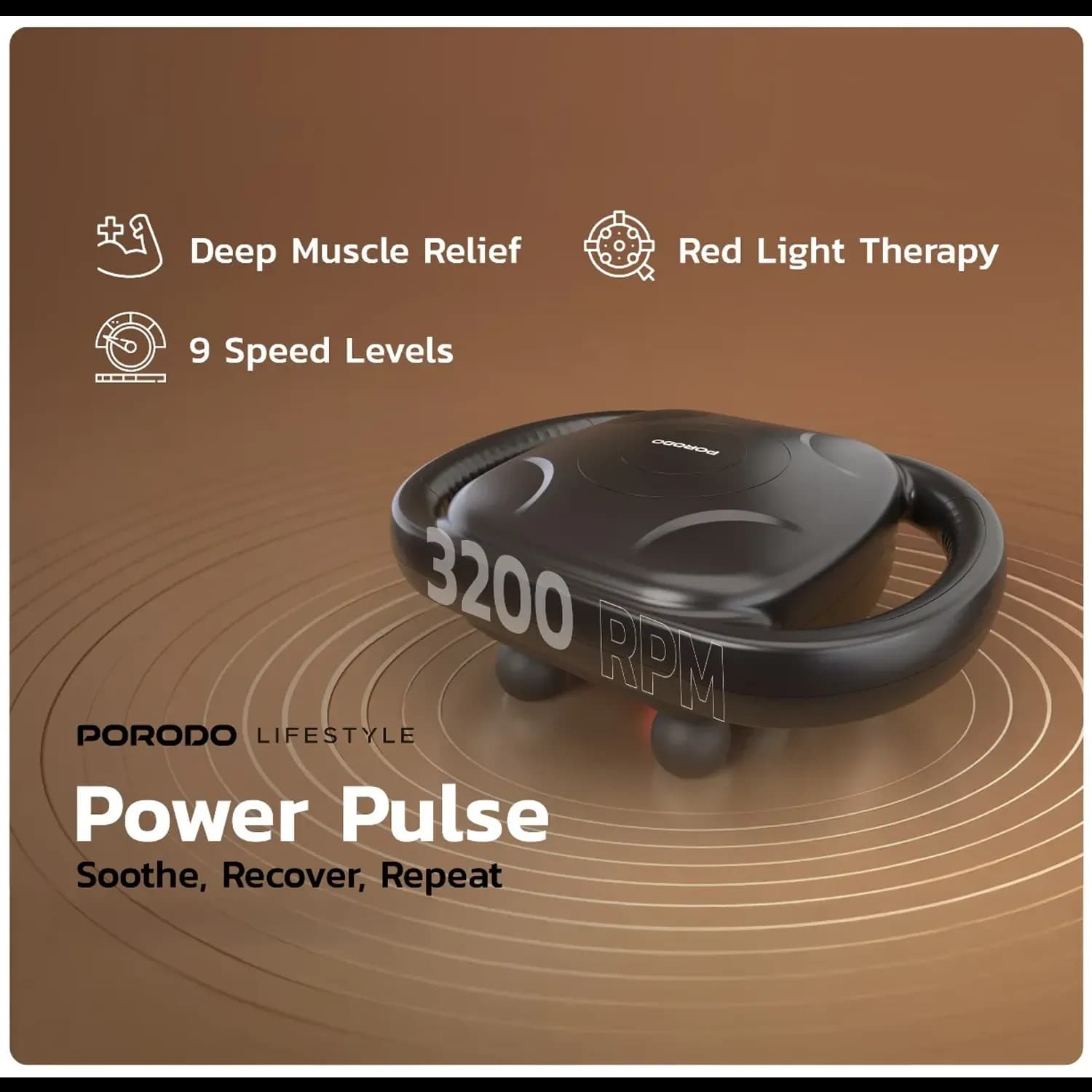 Porodo Massage Gun - 8 Heads, Rechargeable, Black 5