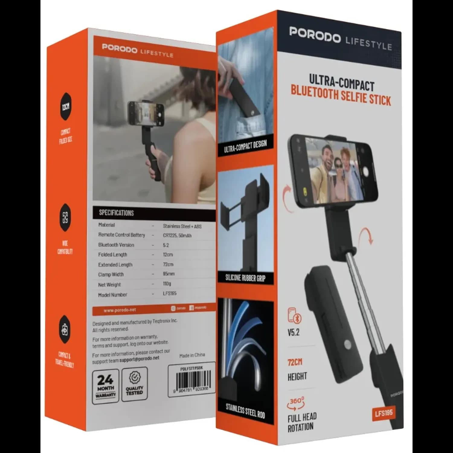 Porodo Selfie Stick - Bluetooth, 72cm, Black 3