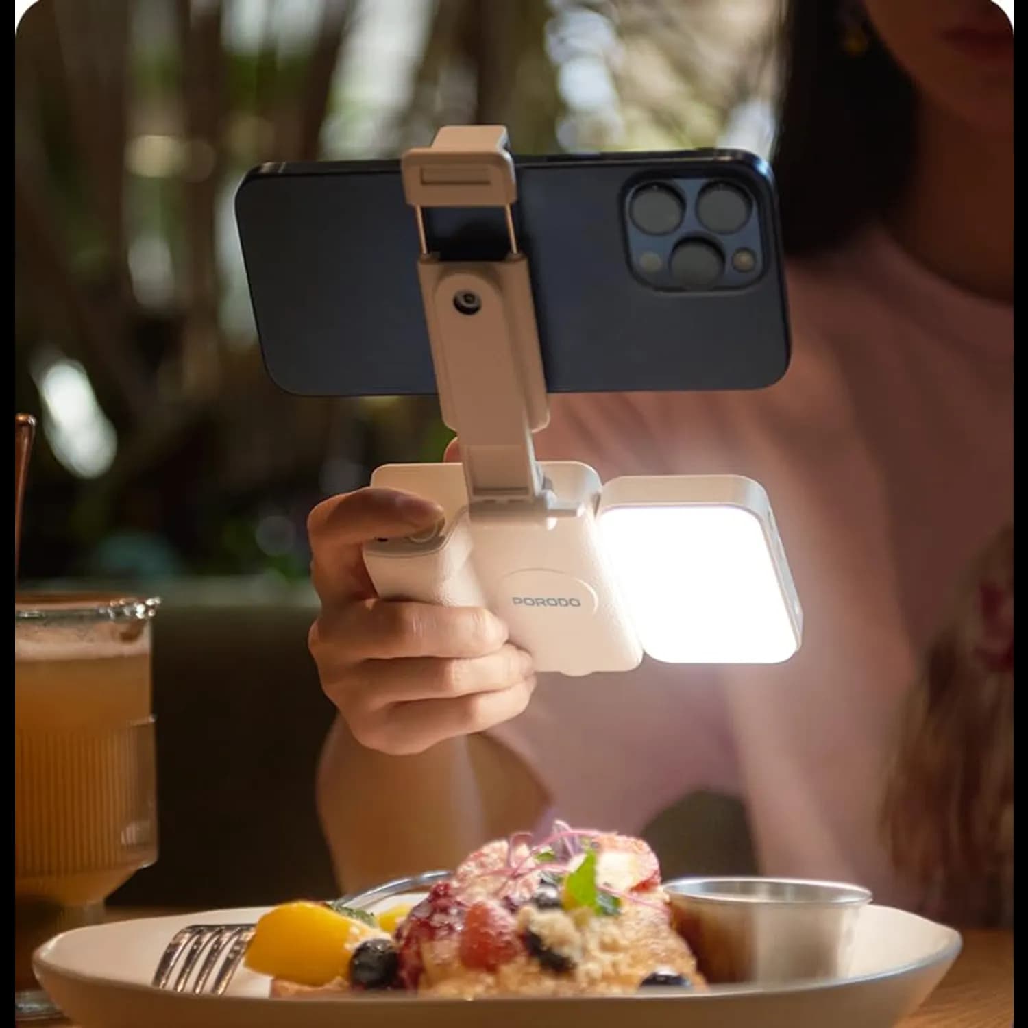 Porodo Selfie Stick - 3-in-1 Bluetooth, LED Light, White 4