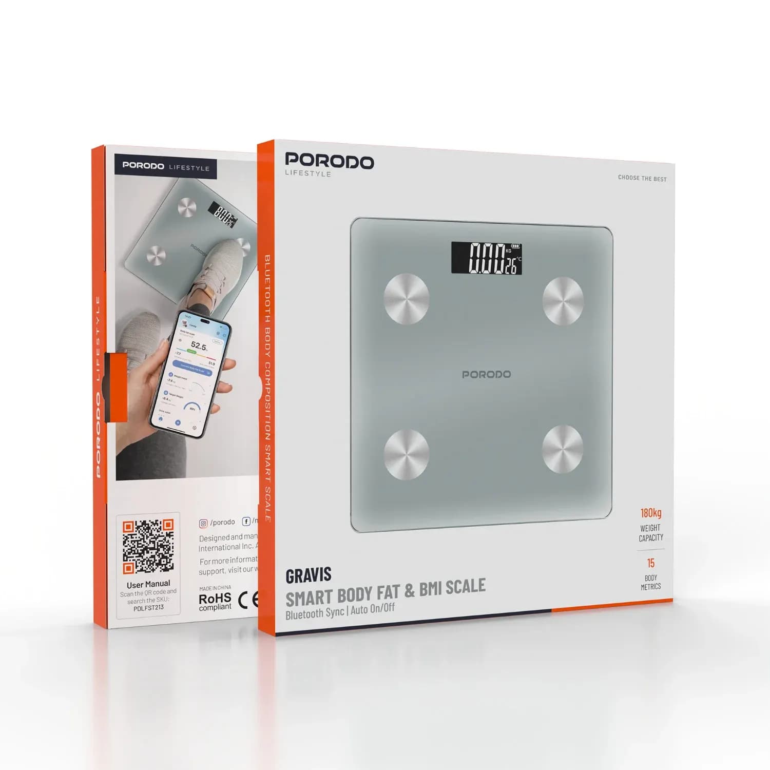 Porodo Gravis Smart Scale with Smart Body FAT & BMI, - White 3