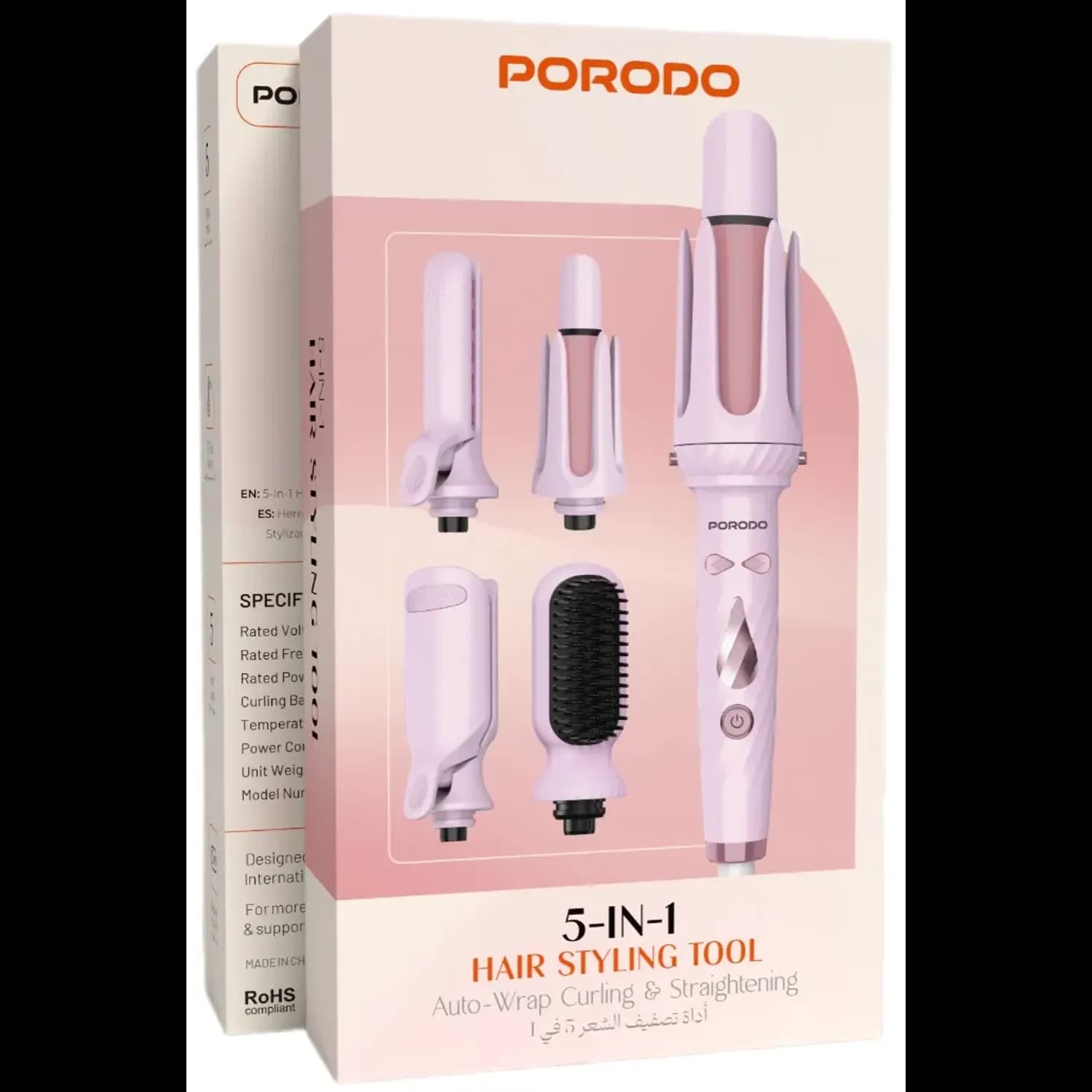 Porodo Hair Styler 5-in-1 - Auto-Wrap Curling & Straightening, Pink 3