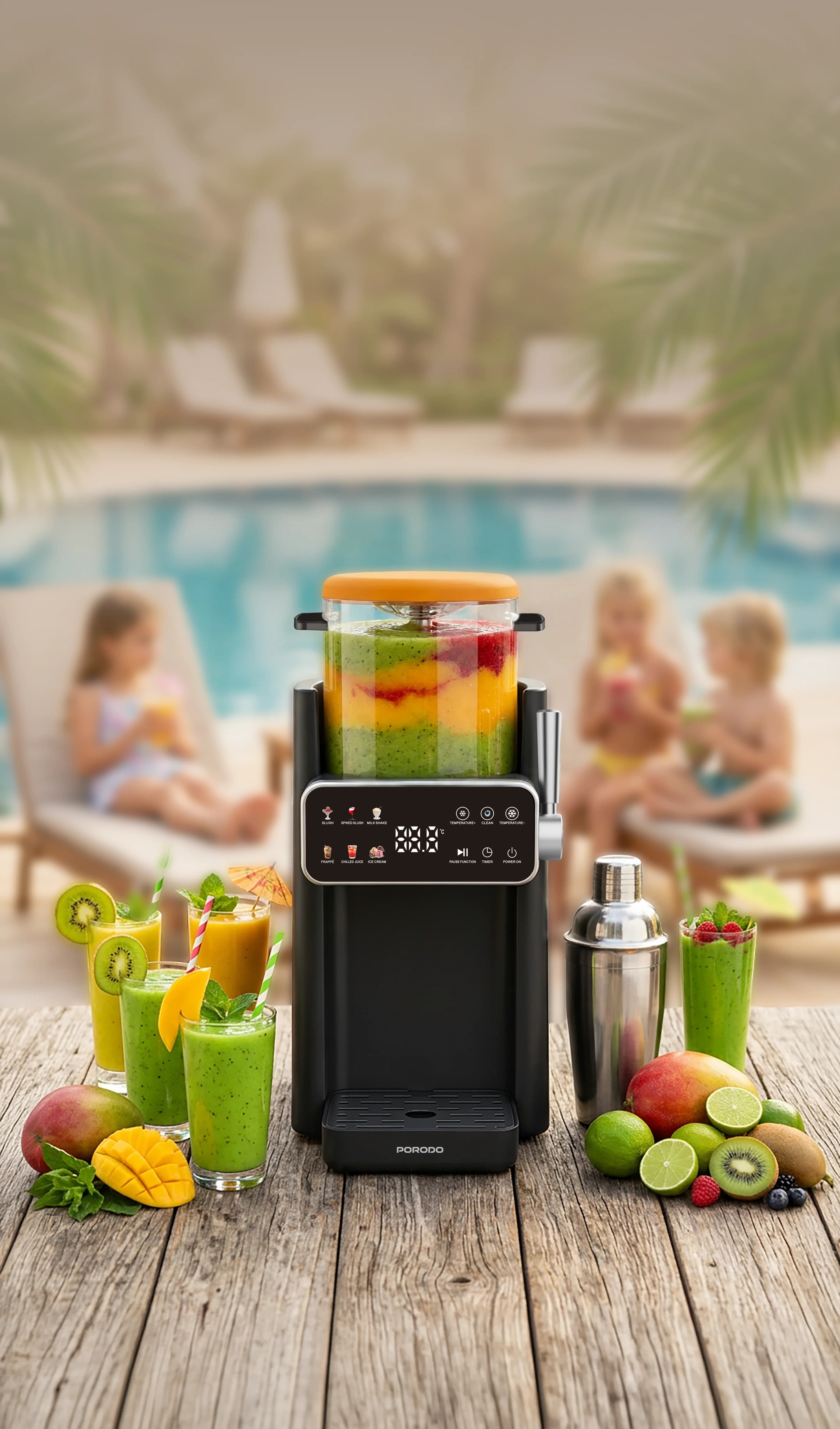 Porodo Frappé Ice Cream & Slushie Maker with 7 Modes, PDLFST2506BKOG - Black/Orange 3