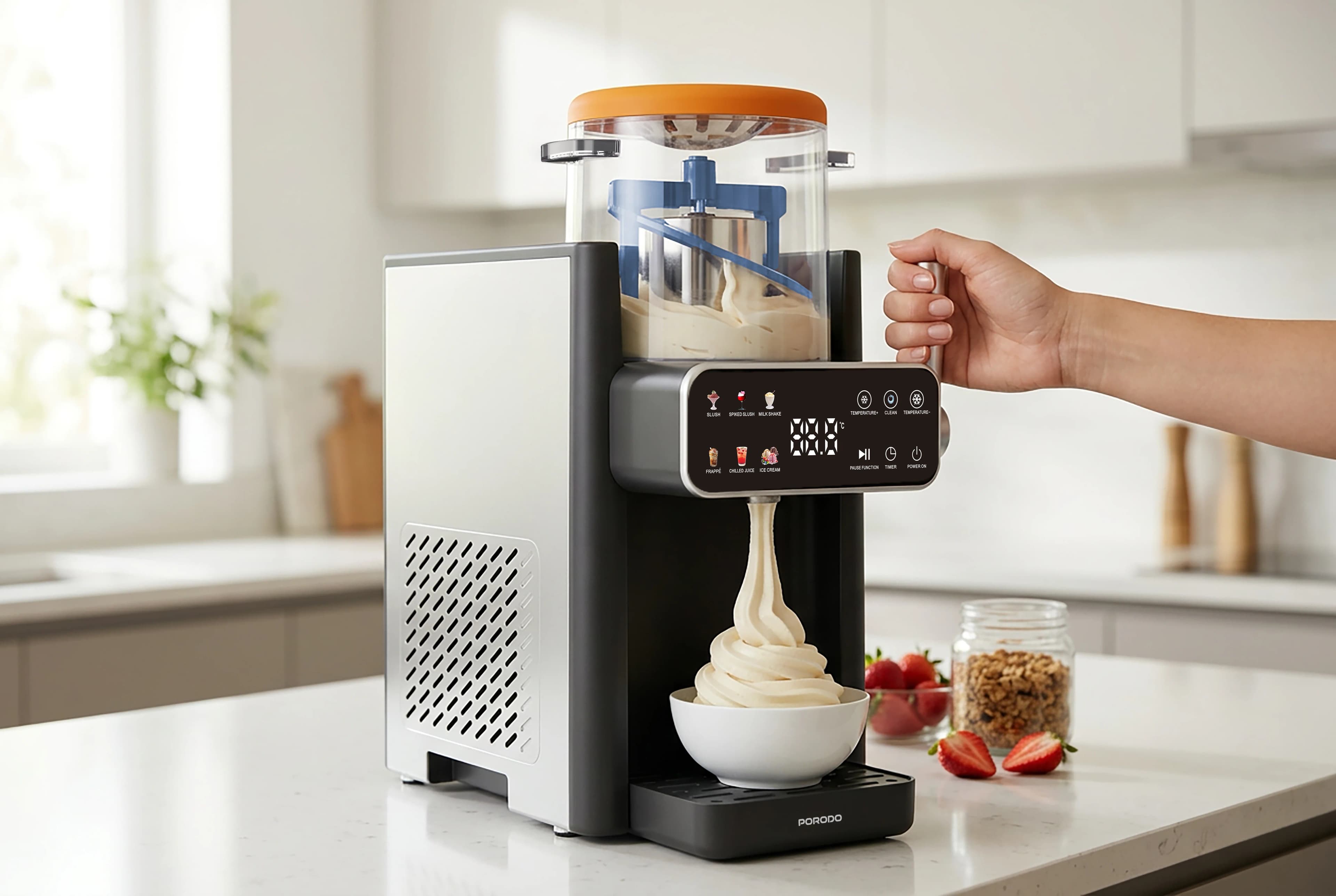 Porodo Frappé Ice Cream & Slushie Maker with 7 Modes, PDLFST2506BKOG - Black/Orange 4