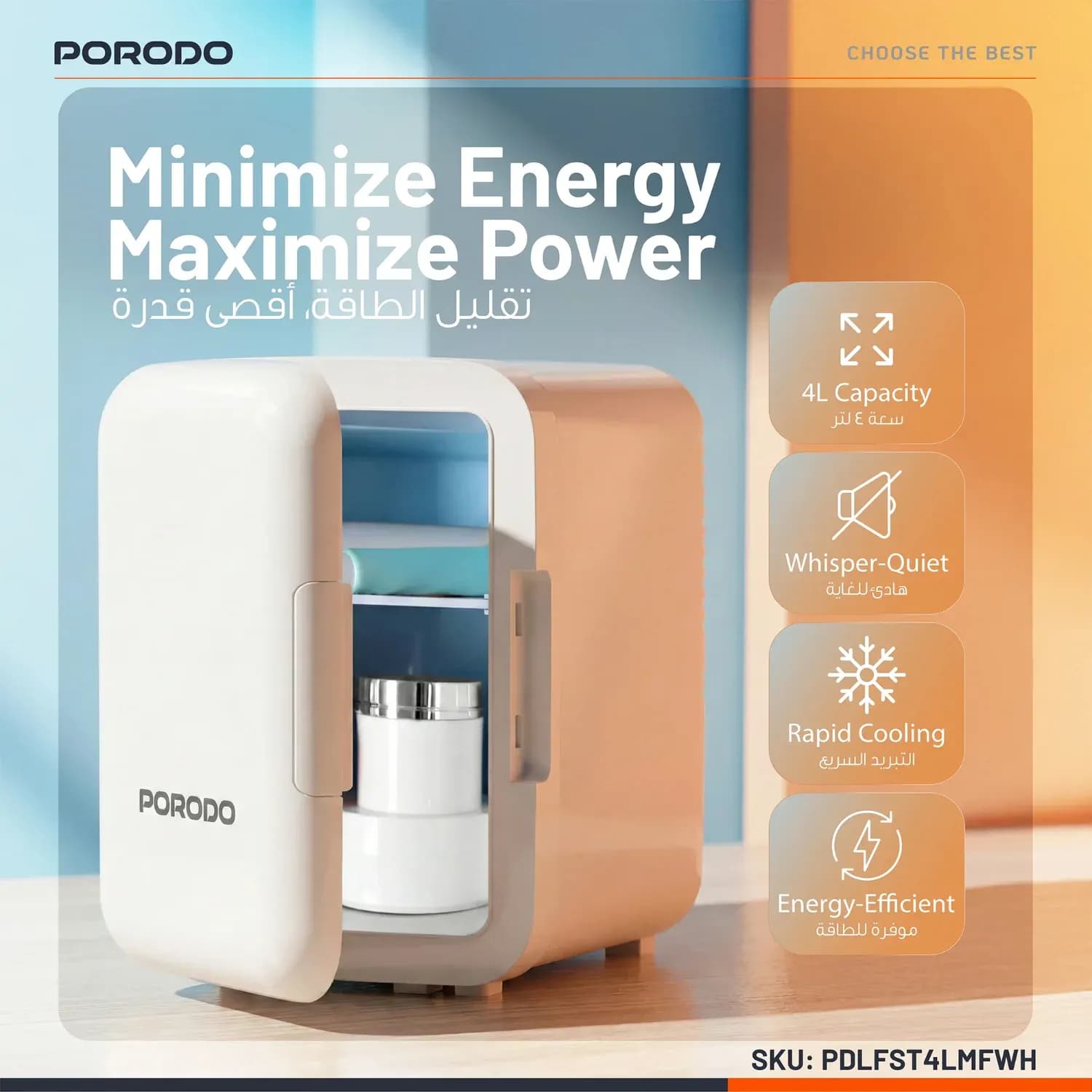 Porodo Mini Cooling Fridge Echochill - 4L, White 2