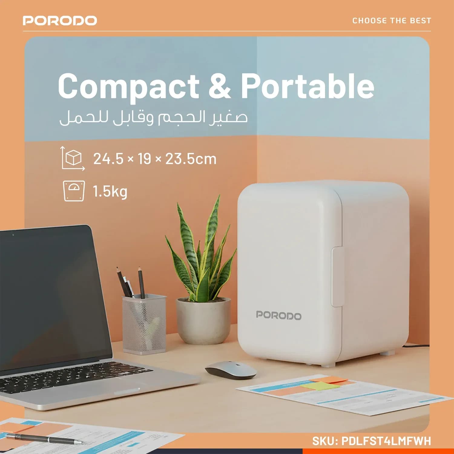 Porodo Mini Cooling Fridge Echochill - 4L, White 5