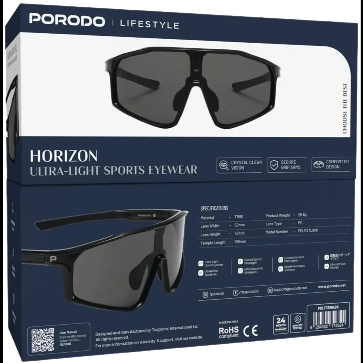 Porodo Sports Eyewear Horizon - Ultra-Light, Black 3