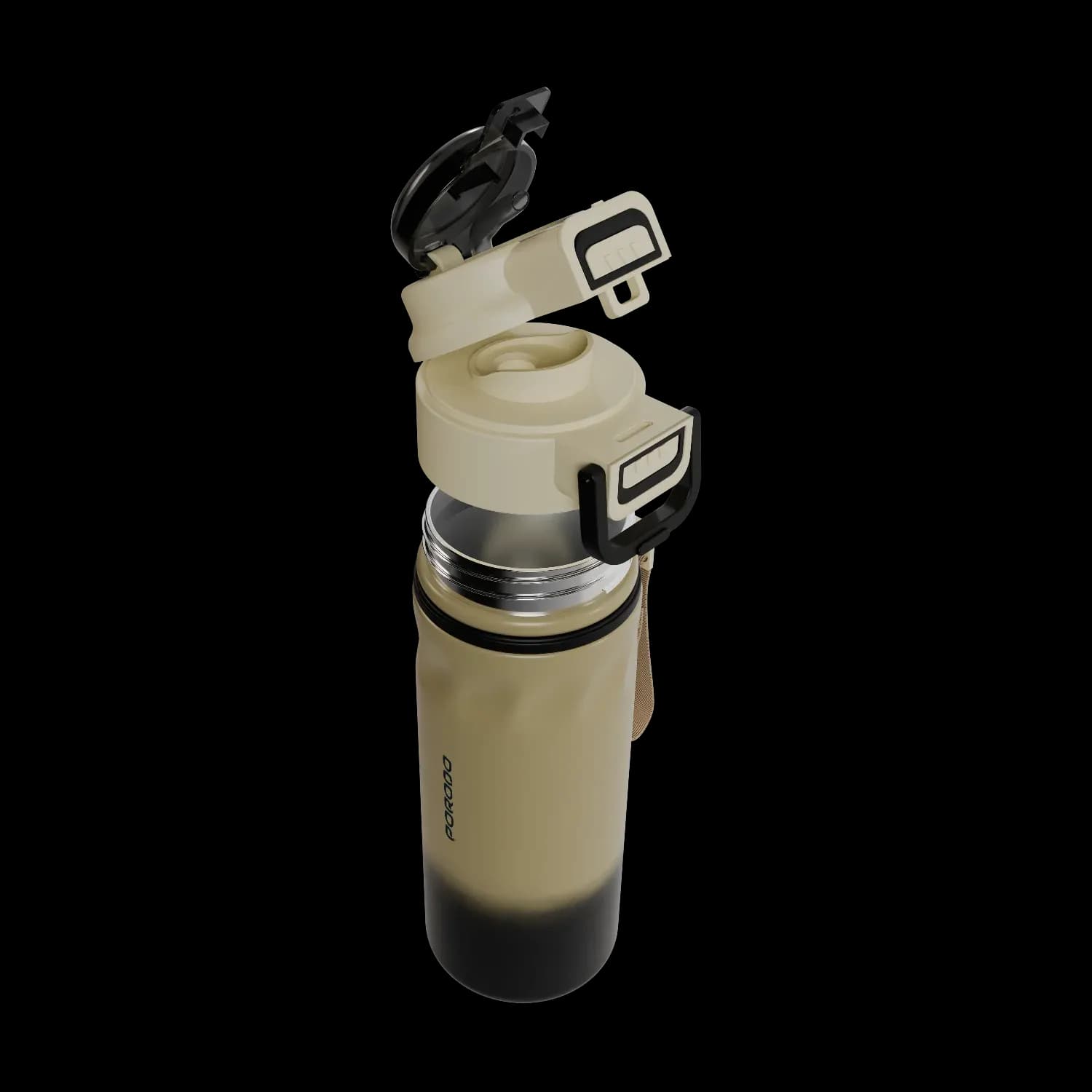 Porodo Sports Water Bottle - 670mL, Stainless Steel, Beige — Black 3