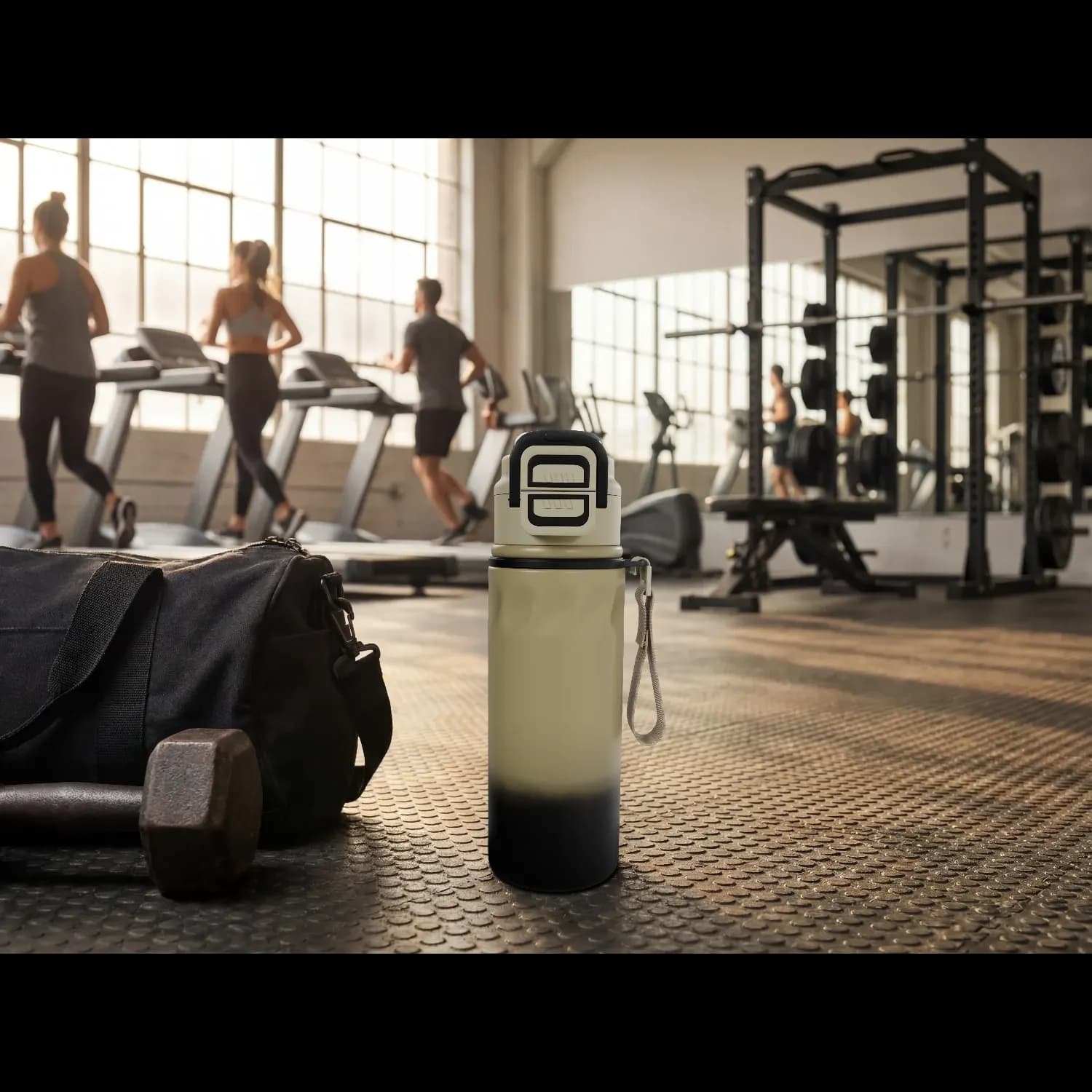 Porodo Sports Water Bottle - 670mL, Stainless Steel, Beige — Black 5