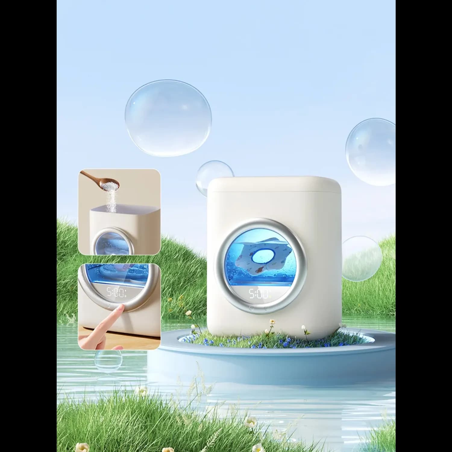 Porodo Mini Washing Machine - 1.7L Portable, White 5