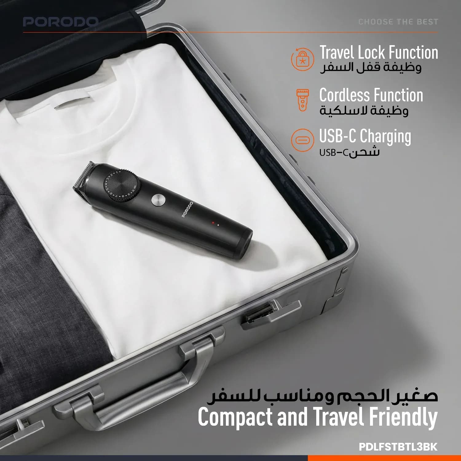 Porodo Hair Trimmer Kron - Detachable Comb, Black 4