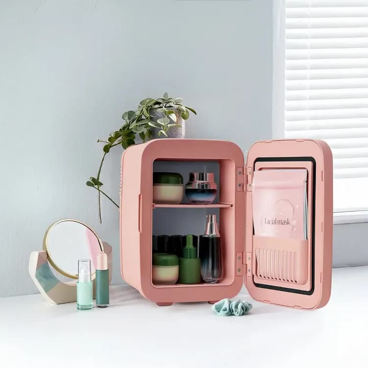 Porodo Mini Makeup Fridge - 4L, LED Mirror, Pink 2