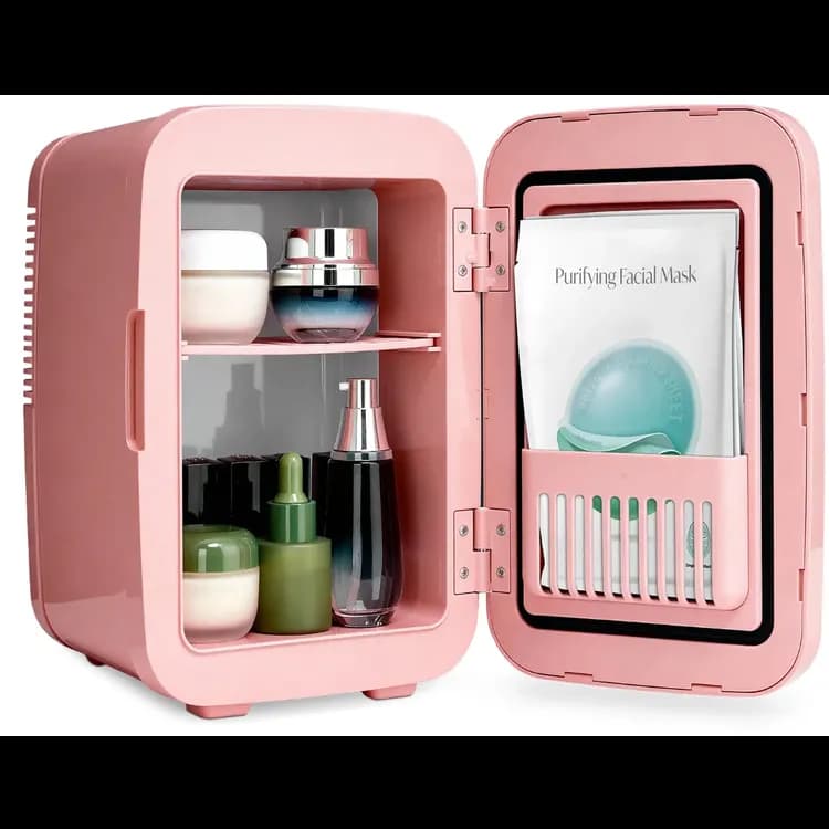 Porodo Mini Makeup Fridge - 4L, LED Mirror, Pink 4