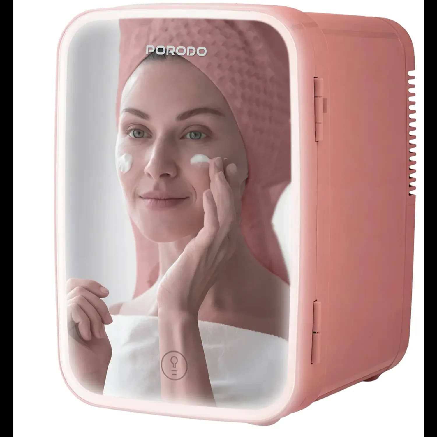 Porodo Mini Makeup Fridge - 4L, LED Mirror, Pink 1