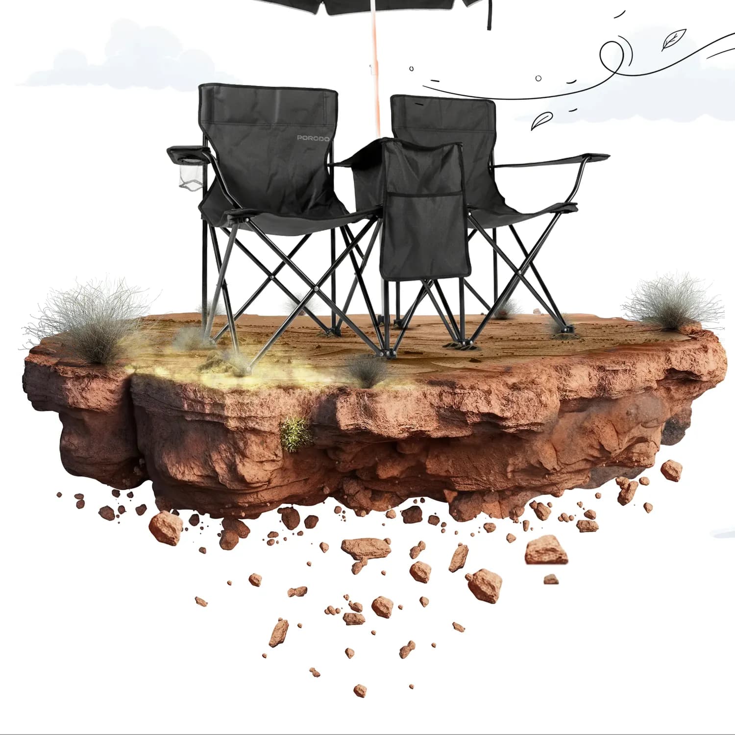 Porodo Dual Camping Chair - Removable Umbrella, 12L Ice Pouch, Black 5