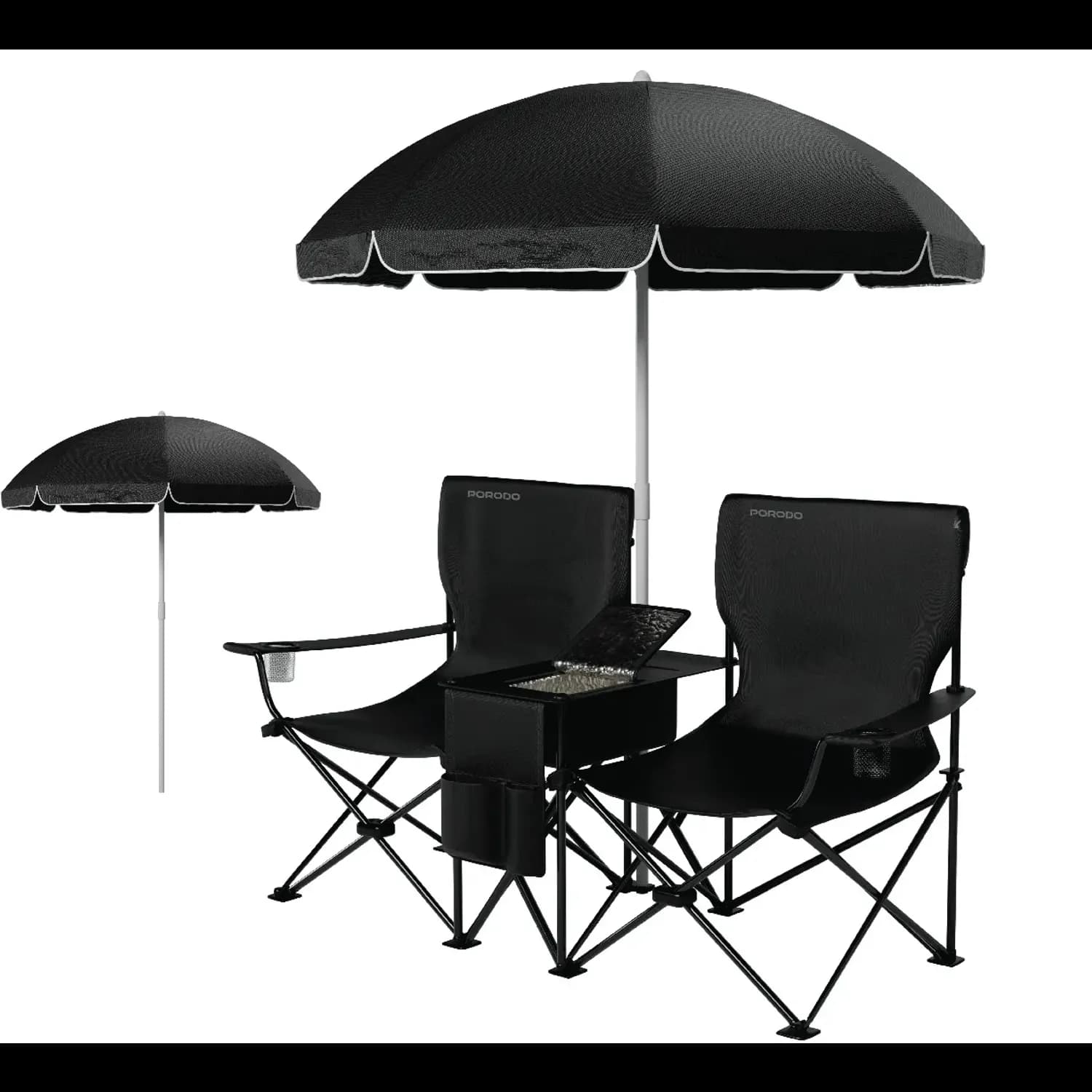 Porodo Dual Camping Chair - Removable Umbrella, 12L Ice Pouch, Black 1 Porodo Dual Camping Chair - Removable Umbrella, 12L Ice Pouch, Black 1