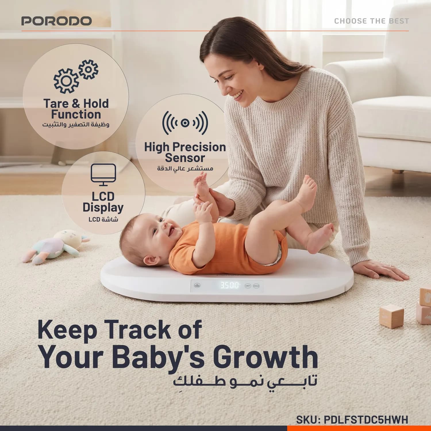 Porodo Digital Baby Scale - 40kg Capacity, White 3